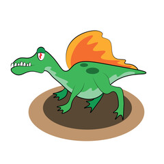 Cute cartoon dinosaur character Spinosaurus on white background