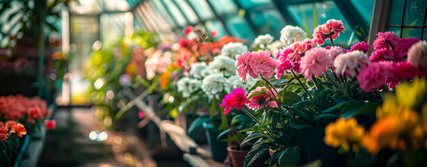 Fototapeta na wymiar A greenhouse for growing flowers. Spring.