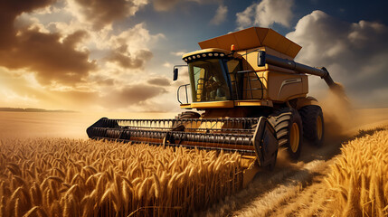 Combine harvester harvests ripe wheat. agriculture  - obrazy, fototapety, plakaty