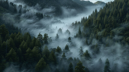Enigmatic Mist Engulfing Enchanted Woodlands