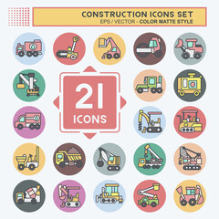 Icon Set Construction Vehicles. related to Construction Machinery symbol. color mate style. simple design editable. simple illustration