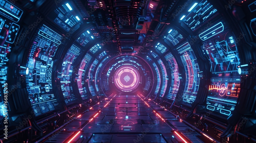 Aufkleber protective digital shields in use at a futuristic internet gateway
