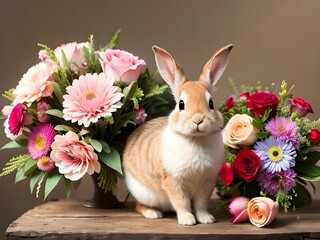 ウサギと花の背景素材