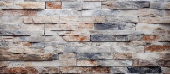Detailed view of a stone wall showing a complex pattern in brown and white colors, creating a visually appealing design