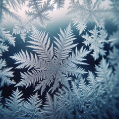 Beautiful ice crystal forming on frozen sheet of glass

