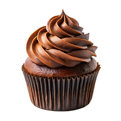 cupcake with chocolate icing and melted chocolate on transparent background