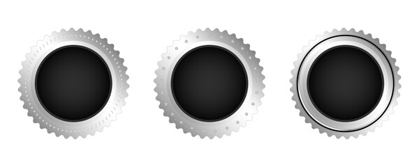 Set of silver seals, label, badge, certificate. Vector illustration isolated on a transparent background.