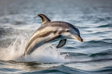 Fototapeta premium Lovely Bottlenosed Dolphin jumping in vibrant ocean waters.