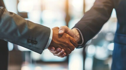 businessmen greeting and dealing with partner, facilitating merger and acquisition, emphasizing teamwork and collaboration for finance and investment background