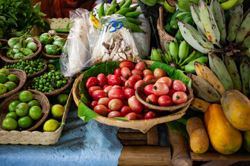 fresh produce on sale on floating market in Thainland