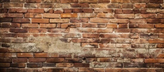 A weathered brick wall showing signs of age and wear with a worn and faded surface
