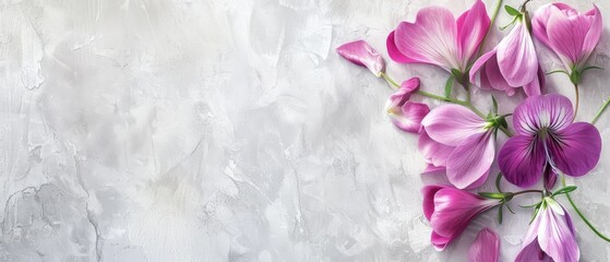   Vivid pink and purple blooms adorn a pure white backdrop, creating the perfect canvas for adding text or images to your cards or brochures