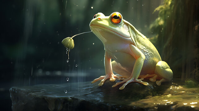Frog eating a fly white 
