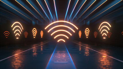 Futuristic Connectivity: Wi-Fi Symbols in Abstract Composition - obrazy, fototapety, plakaty