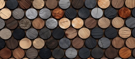 Close-up shot of a diverse wood wall displaying various colors and textures, creating a unique visual pattern