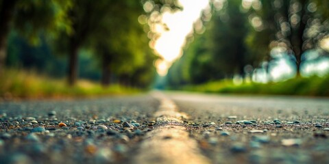 Road from Ground Level Shallow Depth of Field - Transportation Concept