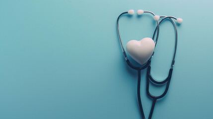 Heart-Shaped Stethoscope on Blue Background - obrazy, fototapety, plakaty