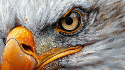 closeup of a bald eagle face showcasing the intense and powerful bird with majestic feathers