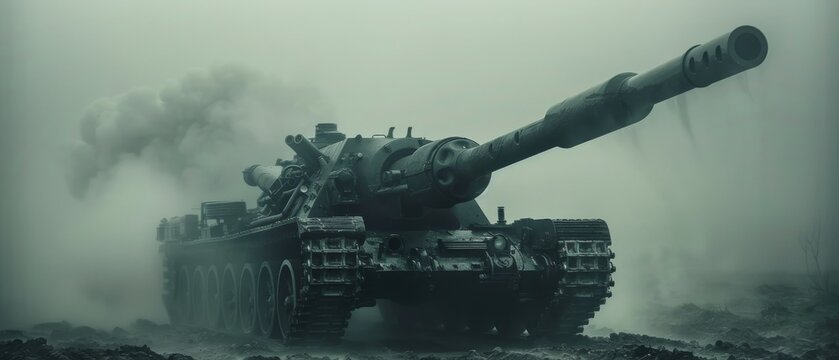  Black & white photo of a tank with smoke emanating from the top & bottom