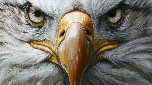 closeup of a bald eagle face highlighting the fierce and majestic bird with powerful gaze