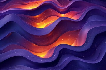 A computergenerated image depicting a violet and orange wave in an azure atmosphere, resembling a geological phenomenon. The colors blend like water and sky, creating a vibrant scene - obrazy, fototapety, plakaty
