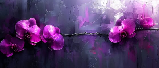   Purple flower painting on purple-black background with a hanging chain
