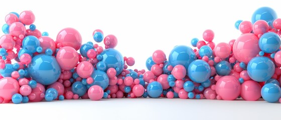  A serene image of blue and pink balloons floating gracefully against a pure white background - obrazy, fototapety, plakaty