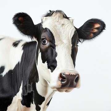 closeup of cow face isolated on white background, dairy farm animal and livestock, bovine head and cattle breed, agriculture and rural farming, dairy milk production