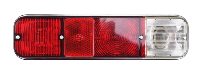 1960s and 1970s car headlight. Red stop or tail lights. Retro car headlight isolated on white...