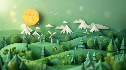  Environmental Conservation: Graphic design featuring green landscapes and renewable energy sources, symbolizing the growth and progress of environmental conservation efforts. © CraftyImago