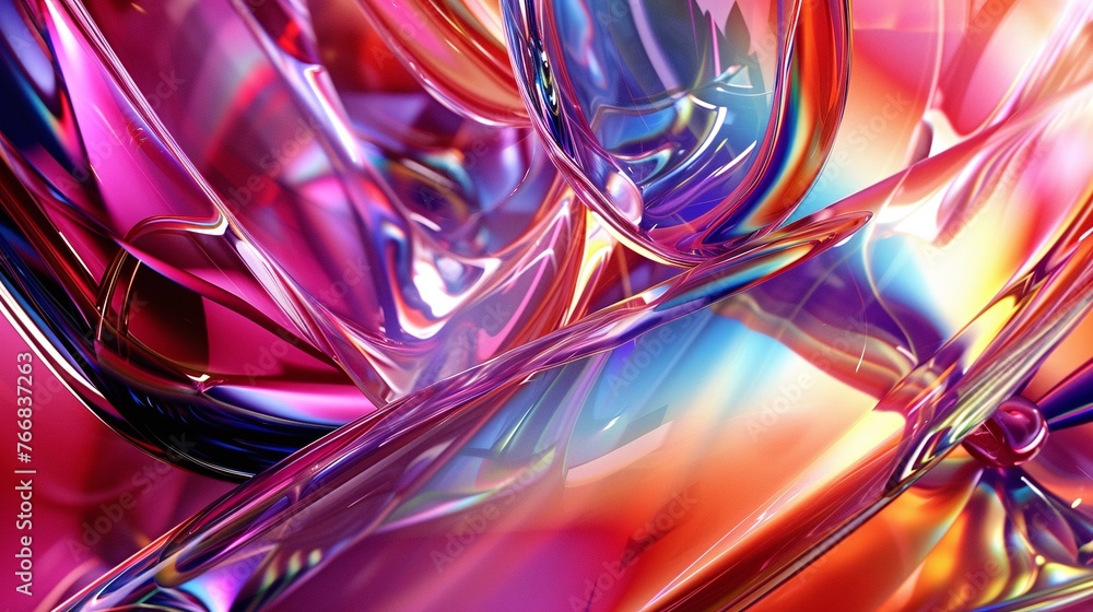 Poster abstract wallpaper with a colorful glass 3d object and bright vibrant design in a creative and moder
