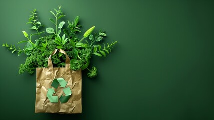 Eco friendly reusable bag sustainable e-commerce practices packaging, carbon offsetting, and ethical sourcing, catering to environmentally conscious consumers. - obrazy, fototapety, plakaty