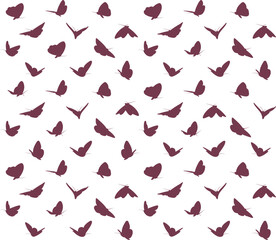 Seamless red background with flying butterflies.
