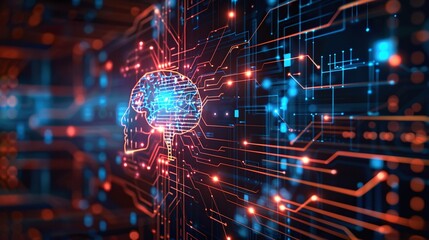 brain technology and artificial intelligence neural network in abstract digital background with circuit board