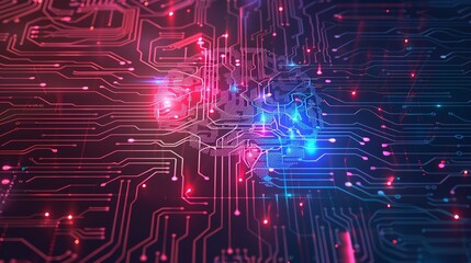 Obraz premium artificial intelligence brain technology and neural network in digital abstract background with circuit board elements