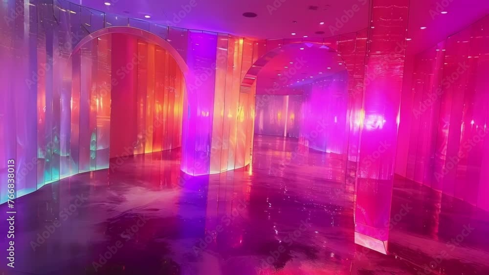 Poster an installation of mirrors and lights creating an illusion of infinity and showcasing the infinite p