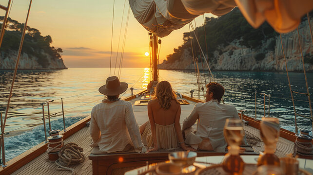 Rich people vacation on a yacht