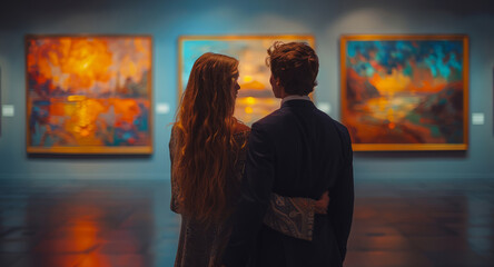 Beautiful couple on a date in a art gallery. 