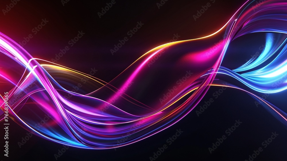 Poster futuristic and vibrant 3d render of abstract neon wallpaper, with glowing lines and light trajectori