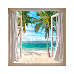 Window to paradise beach. Isolated on transparent background.