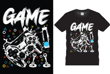 GAME ON, Game illustration Gaming T-Shirt design template. Vector game tshirt with Headphones, gaming vector, gamepad, typography. Ready for print in T shirt.