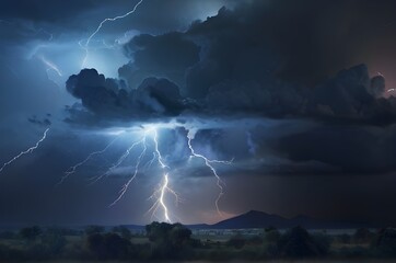 Thunder in dark night sky, Lightning bolts in the sky