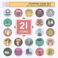 Icon Set Camping. related to Adventure symbol. color mate style. simple design editable. simple illustration