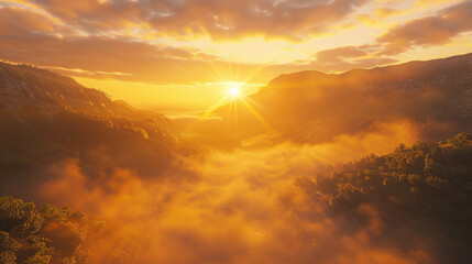 Mystical Sunrise Over Mist-Blanketed Valley