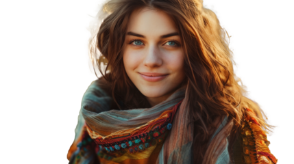 Close up of beautiful woman face isolated on transparent background