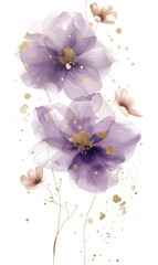 Watercolor delicate flowers on transparent background