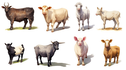 Set of male and female farm animals. 
