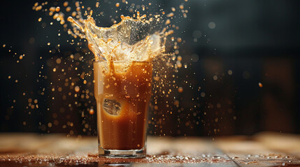 banner of Iced coffee, beverage served cold, summer drink concept - obrazy, fototapety, plakaty