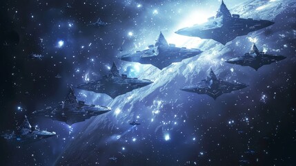 Obraz na płótnie Canvas Spaceship fleet in deep space