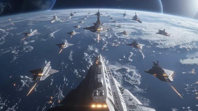 Spaceship fleet in deep space
